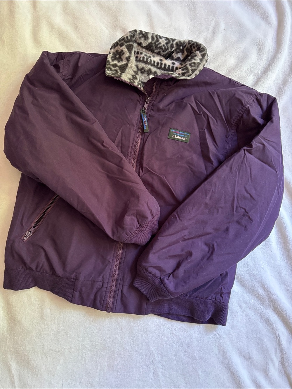 L.L. Bean Deep Purple Jacket with Patterned Fleece Inside/Collar